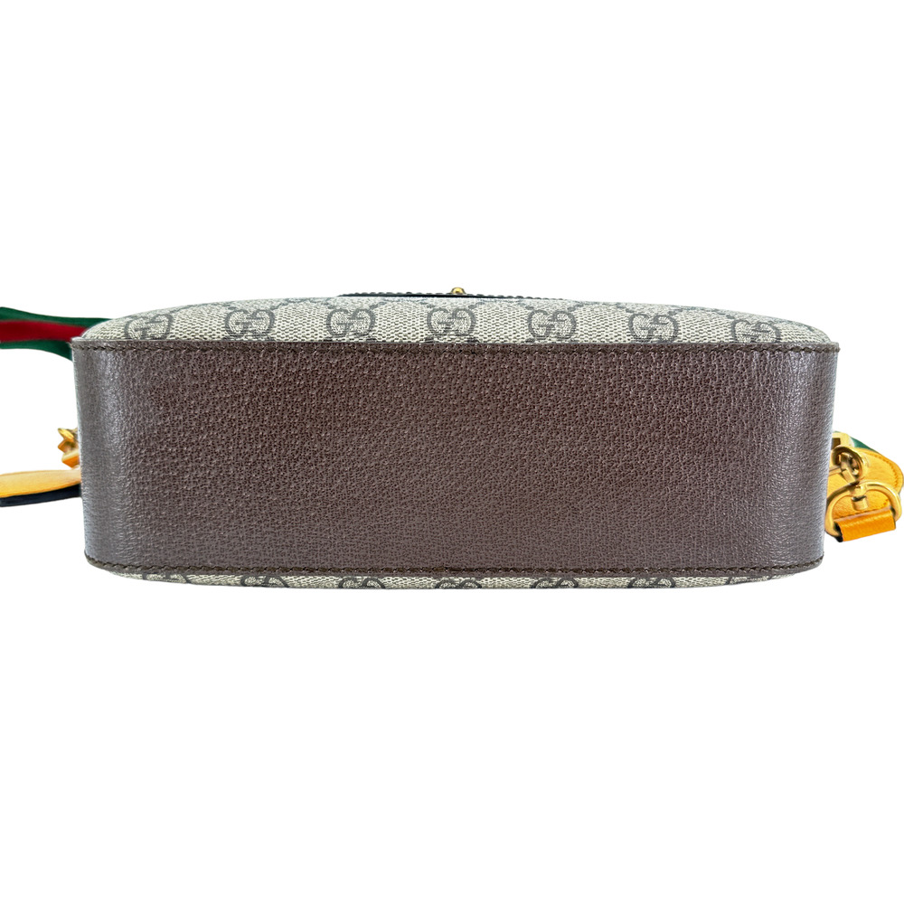 Gucci Beige GG Supreme Crossbody Bag with Green-Red Strap and Yellow Trim - Picture 3 of 14